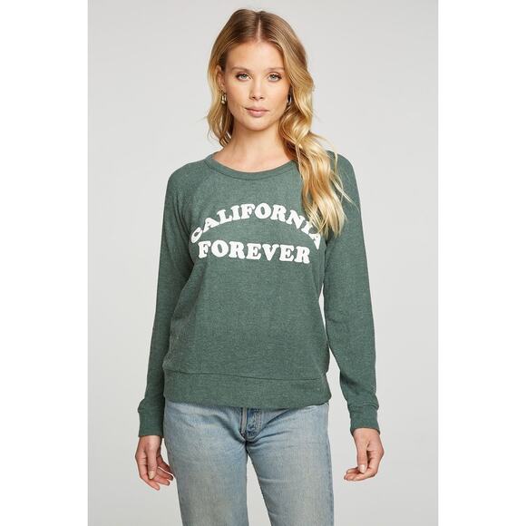 Chaser California Forever Long Sleeve Crew Neck Pullover Sweater Green S NWT - Picture 1 of 5